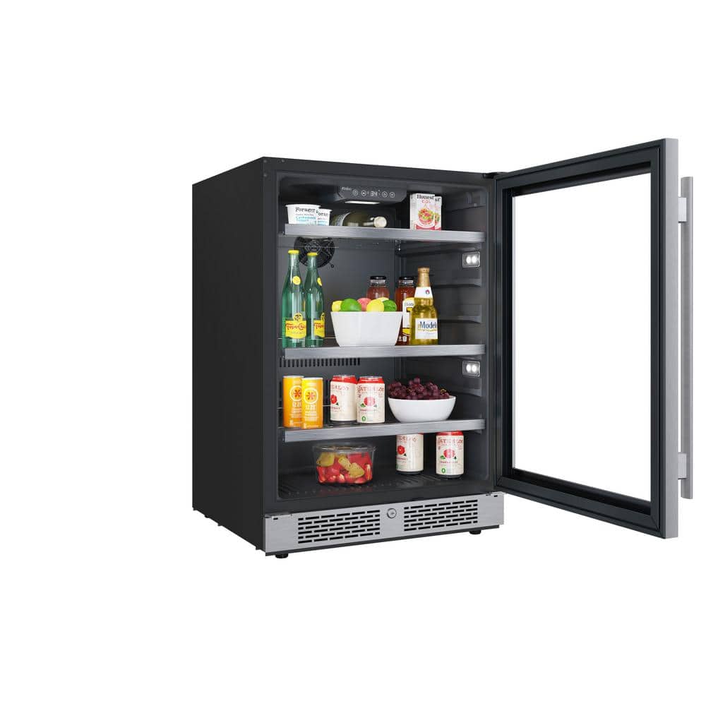Stainless Steel 140-Can Capacity Undercounter Beverage Cooler with Glass Door