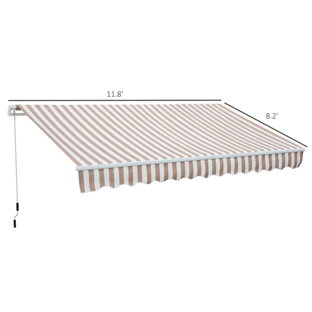Beige 12' x 8' Retractable Aluminum Patio Awning with Manual Crank