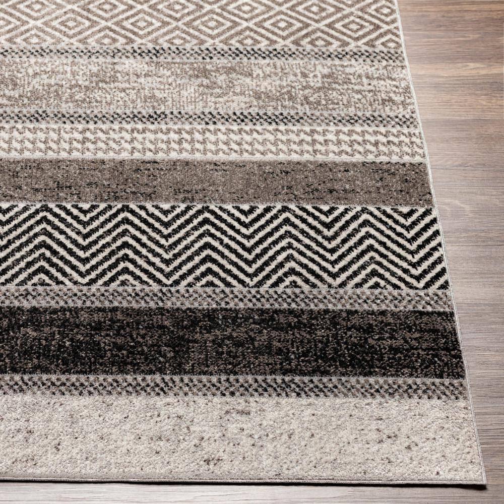 Grady Gray and Black Synthetic Stripe Rectangular Area Rug