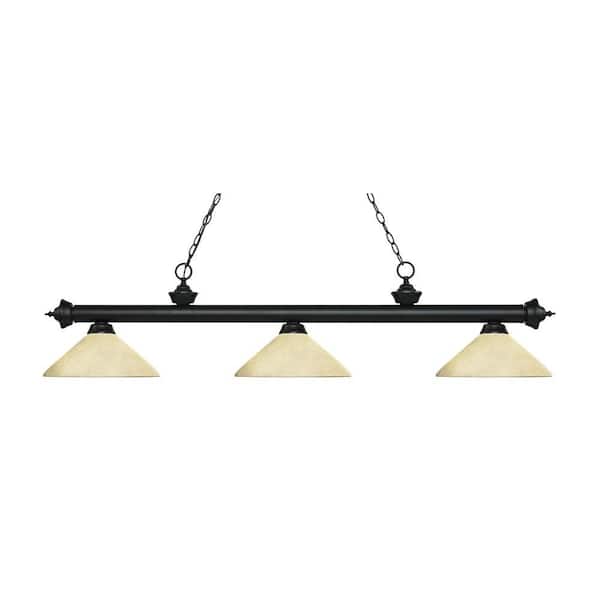Unbranded Riviera 3-Light Matte Black With Angle Golden Mottle Shade Billiard Light With No Bulbs Included