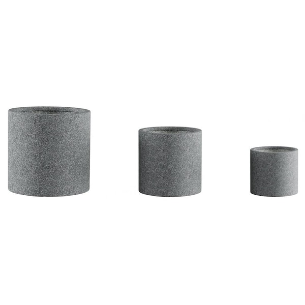Pure Garden Light-Weight Fiber Clay Flower Pots-15 in., 11.75 in., and 8.75 in. Diameter (Set of 3), Gray