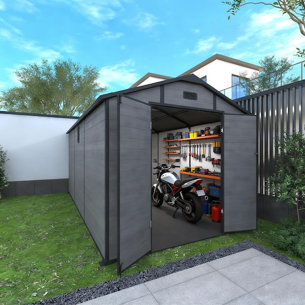 Outdoor Storage Shed 8 ft. W x 14 ft. D Lockable Resin Tool Shed with 2-Windows (100 sq. ft.)