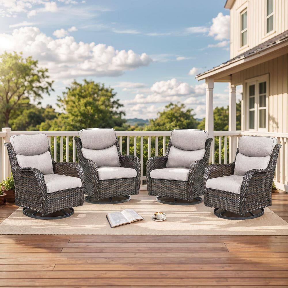 Smiley 4-Piece Brown Wicker Outdoor Swivel Glider Patio Rocking Chair with 5 in. Thick Beige Cushions and Deep Seating price history on PriceWatchPro