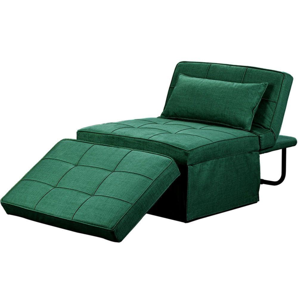 4-in-1 71 in. Green Fabric Twin Size Folding Sofa Bed Multi-Function Chair/Ottoman
