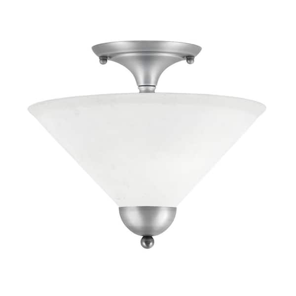 Unbranded Bristol 12 in. 2-Light Nickel Transitional Semi-Flush Mount with 12 in. White Muslin Glass Shade, No Bulbs Included