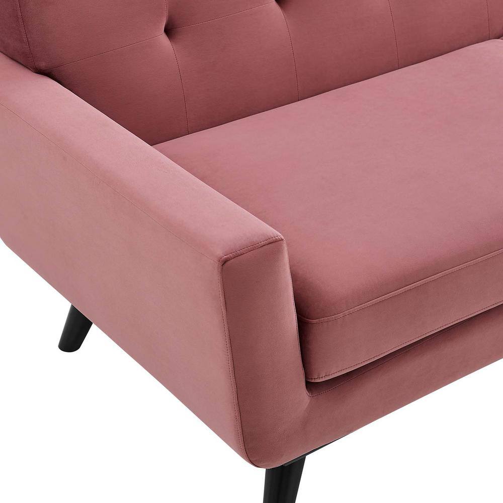 Dusty Rose Velvet Tufted Loveseat with Track Arms and Wood Legs