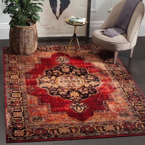 Vintage Hamadan Red/Multi 4 ft. x 6 ft. Border Medallion Area Rug