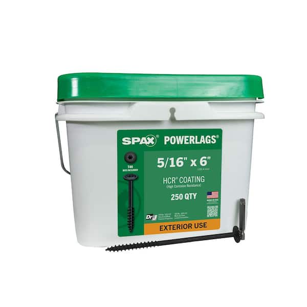 5/16 in. x 6 in. Exterior Washer Head Structural Wood Lag Screws Powerlags Torx T-Star (250 Each) Bulk Pail Bit Included