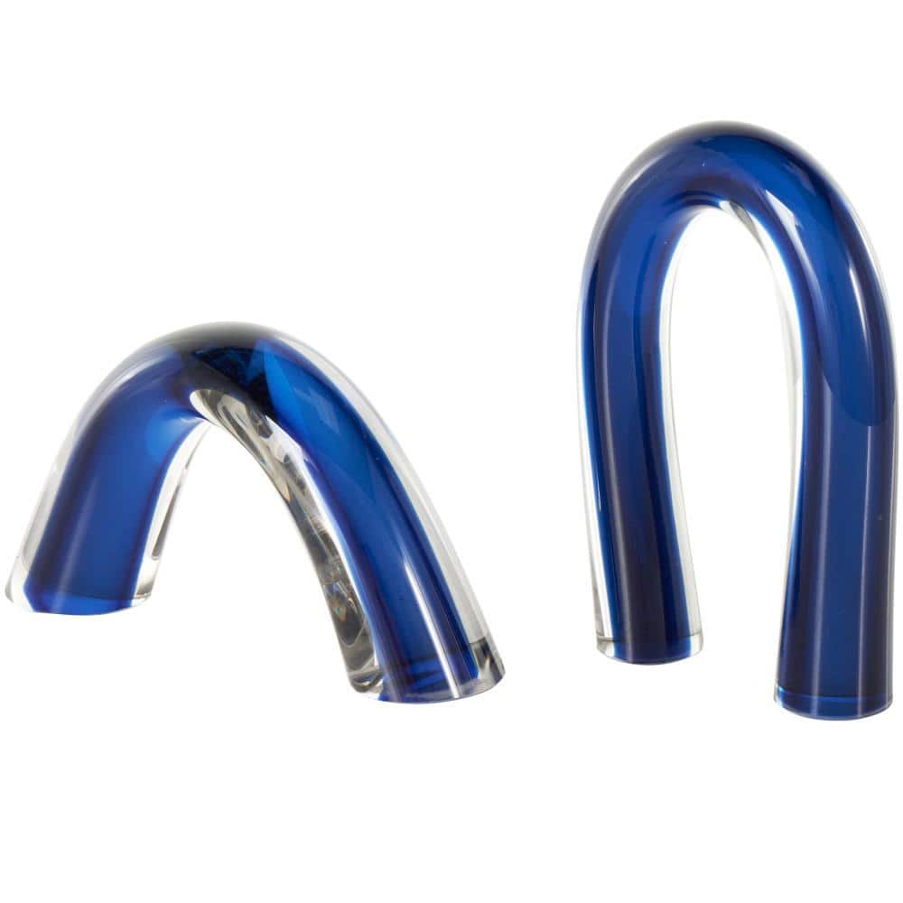 Litton Lane Blue Glass Arch Abstract Sculpture with Clear Accents Set of 2