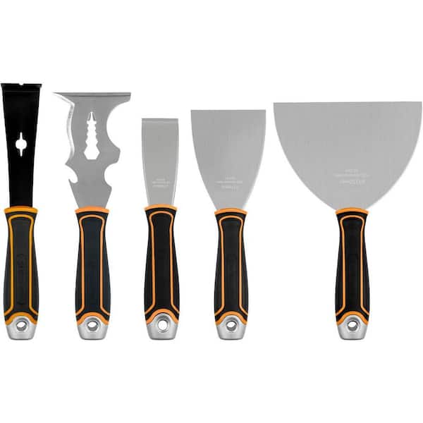 5-Piece Drywall Repair Knife Set with Stiff Blade Scraper Pry Bar 14-1 Multi Painter's Tool Flexible Putty Knife