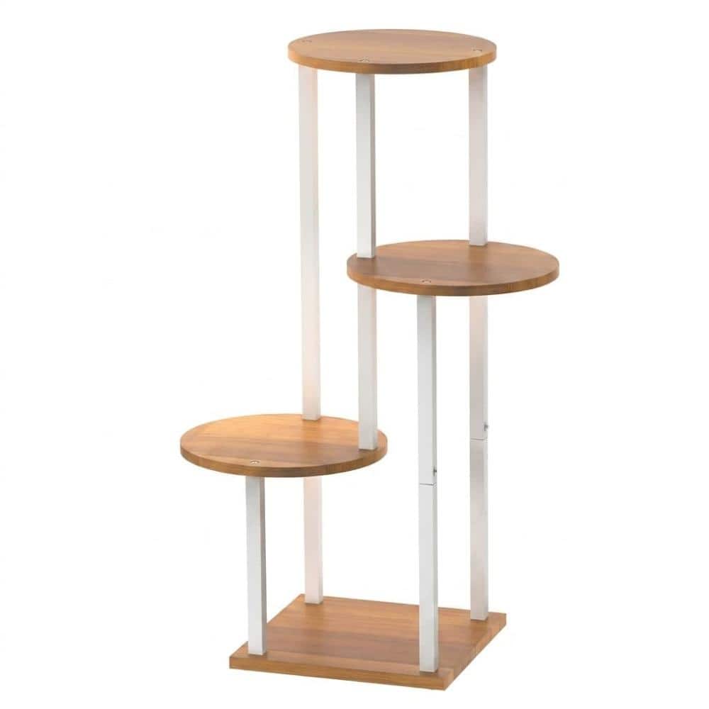 "31.8"" 4 Tier White Wood Metal Corner Plant Shelf, Round Planter Rack Indoor Outdoor" price history on PriceWatchPro