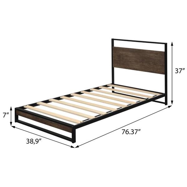 Espresso Twin Metal Bed Frame With Wood, Does A Twin Bed Frames Need Slats