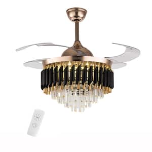 42 in. Indoor Gold Integrated LED Modern Creative Design Crystal Ceiling Fan with Light and Remote control