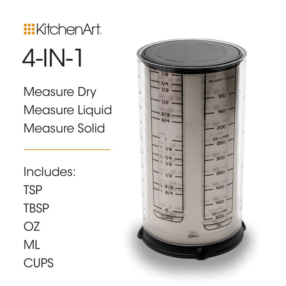 Adjustable 2-Cup Satin Finish Plastic Measuring Cup