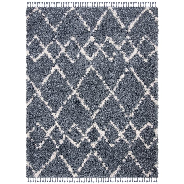 SAFAVIEH Pro Lux Shag Gray/Cream 8 ft. x 10 ft. Tribal Geometric Area Rug