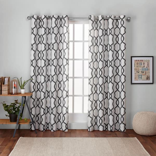 null Kochi Black Ogee Light Filtering Grommet Top Curtain, 54 in. W x 96 in. L (Set of 2)