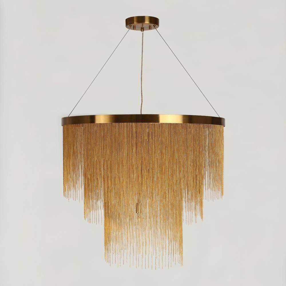 Gold 3-Tier Chain Tassel Drum Chandelier