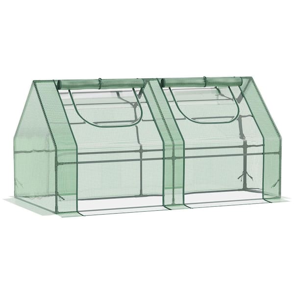 Outsunny 3 ft. W x 6 ft. D x 3 ft. H Steel Green with 2 PE/PVC Covers and 2 Roll Up Windows