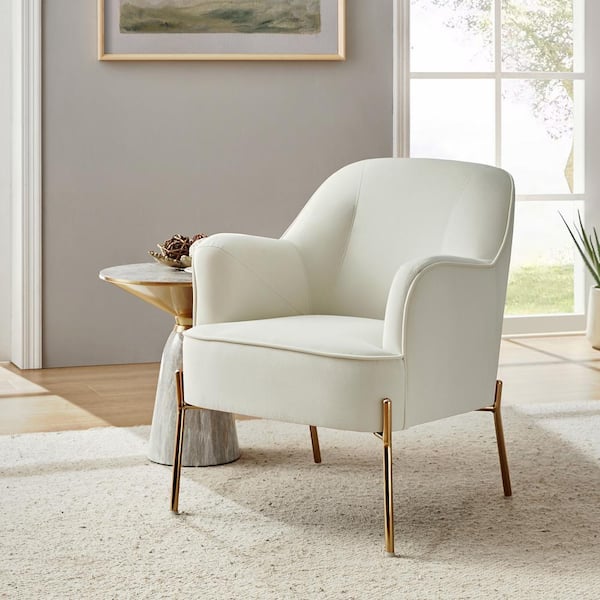 JAYDEN CREATION Nora Modern Ivory Velvet Accent Chair with Gold