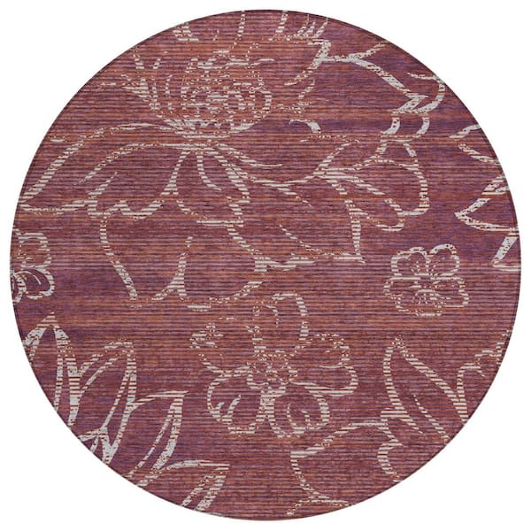 Chantille Machine Washable Indoor/Outdoor Abstract ACN2789 Eggplant 8 ft. x 8 ft. Round Rug