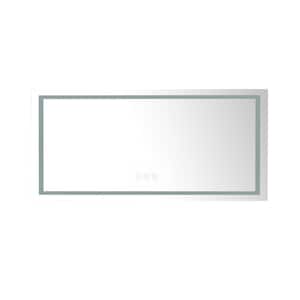 84 in. W x 32 in. H Rectangular Frameless Anti-Fog LED Light Wall Bathroom Vanity Mirror Front Light with Dimmer