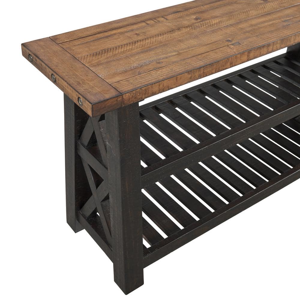 Bolton Industrial Rustic 55" Black Stain and Natural Sofa Table with Storage