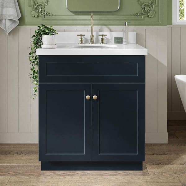 Hamlet 30 in. W x 22 in. D x 36 in. H Bath Vanity in Midnight Blue with White Pure White Quartz Top