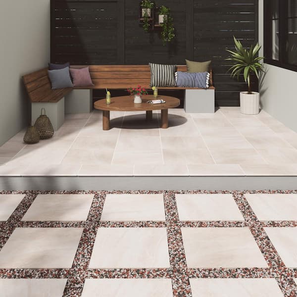 MSI Praia Crema 2 cm. x 24 in x 24 in. Matte Porcelain Stone Look Paver Tile (8 sq. ft. / case)