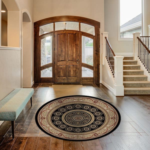 Jewel Aubusson Black 5 ft. Round Area Rug