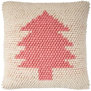 Holiday Pillows Ivory Pink Farmhouse 20 in. x 20 in. Square Throw Pillow