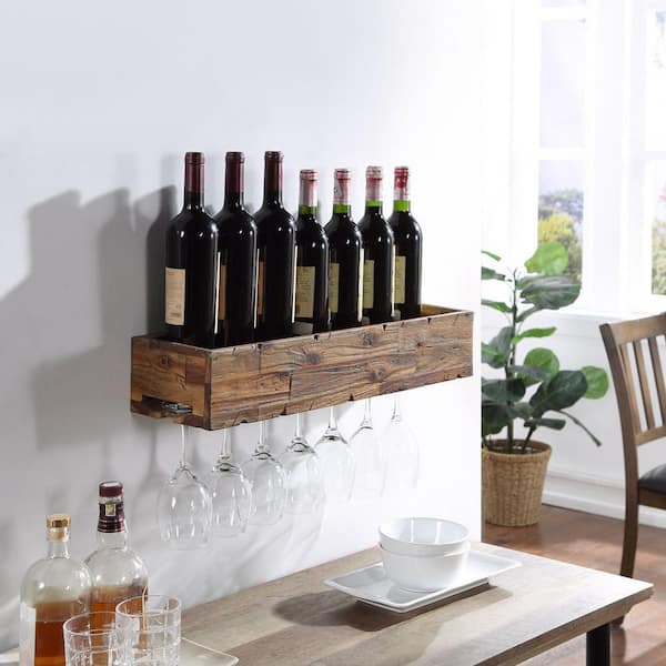 Floating 6 in. W x 24 in. D Distressed Wooden Floating Wine Decorative Wall Shelf