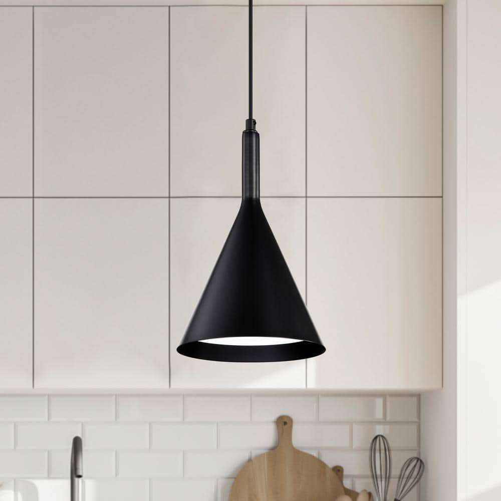 Black Metal Cone Shade Mini Pendant Light