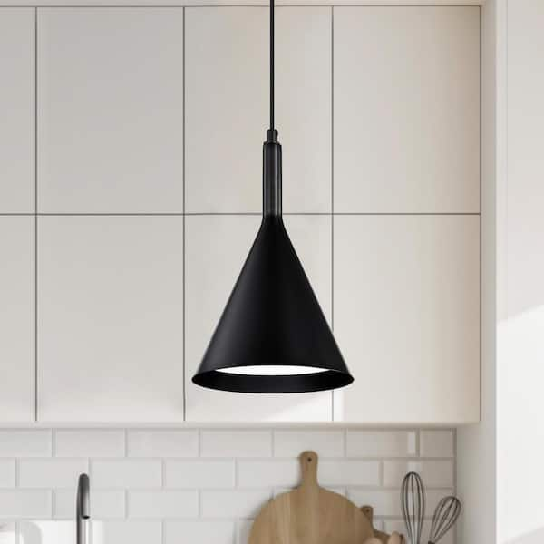 Carson 1-Light Farmhouse Black Kitchen Mini Pendant with Metal Cone Shade