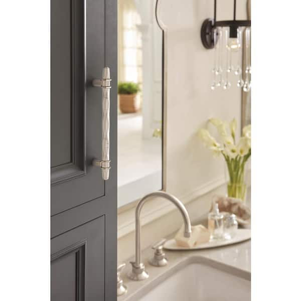 Carrione 6-5/16 in. (160mm) Modern Marble White/Satin Nickel Bar Cabinet Pull