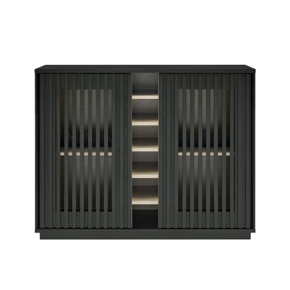Black MDF Buffet with Wine Rack, Glass Holder, Adjustable Shelves for Living Room durable construction price history on PriceWatchPro
