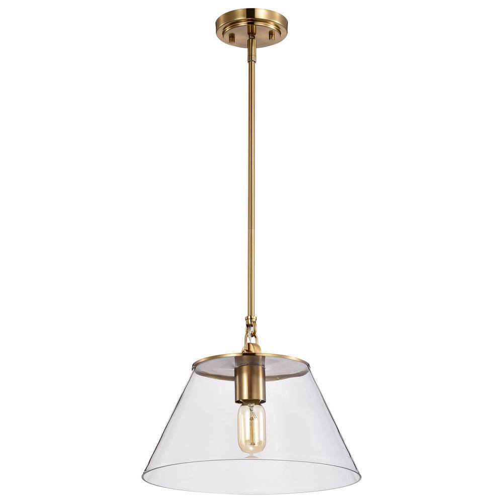 Dover 10" Vintage Brass and Clear Glass Pendant Light