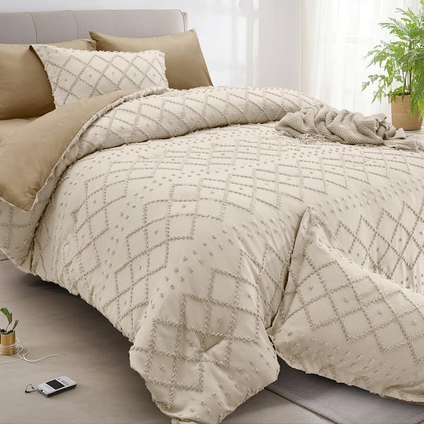 JEAREY Modern Cut Floral Beige and Curry Microfiber Queen Comforter 7-Piece Set