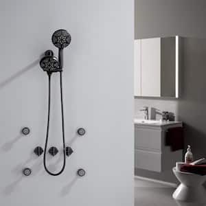 Ami Triple Handle Wall Mount Dual Head Fixed and Handheld Shower Head with 4 Body Jets in Matte Black (Valve Included)