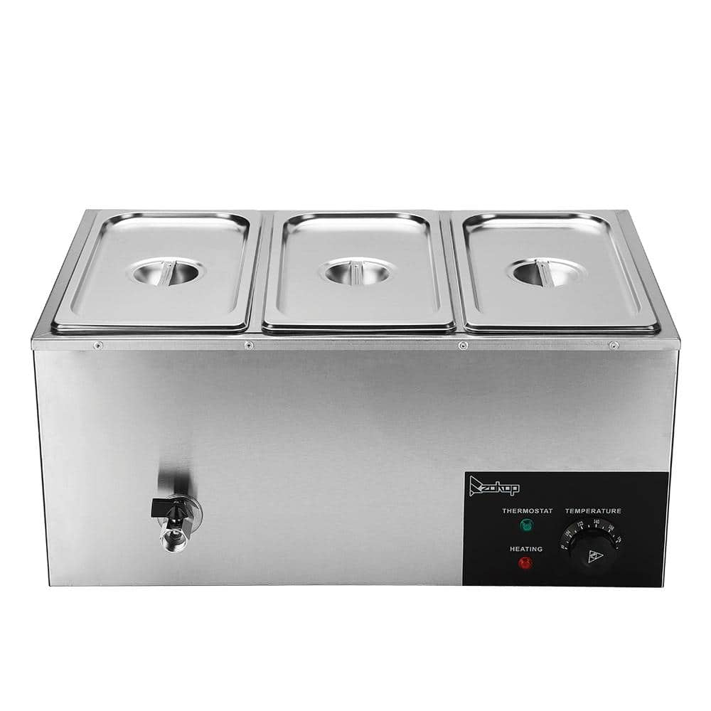 Fetcoi Commercial Electric Portable Food Warmer Stainless Steel Buffet  Server With 3 Pan 