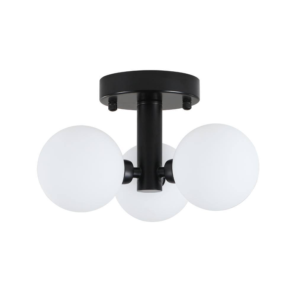 11.2 in.3-Light Modern Matte Black Semi-Flush Mount Ceiling Light with Globe Glass Shade for Bedroom Hallway price history on PriceWatchPro