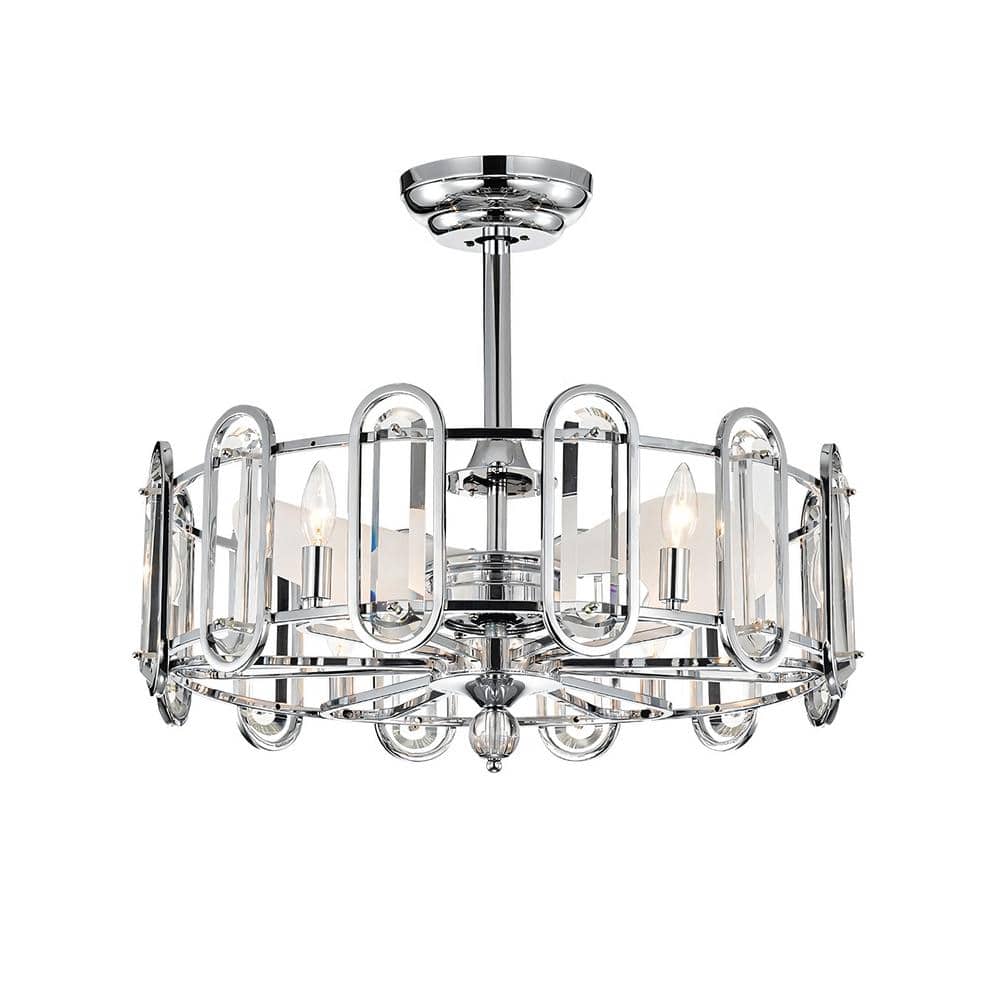 26 in. Indoor Downrod Mount Chrome Crystal Chandelier Ceiling Fan with Ligh