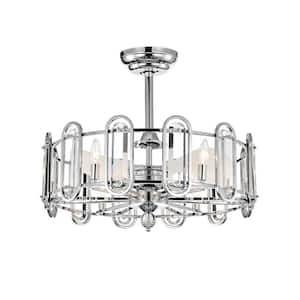 26 in. Indoor Downrod Mount Chrome Crystal Chandelier Ceiling Fan with Light and Remote Control