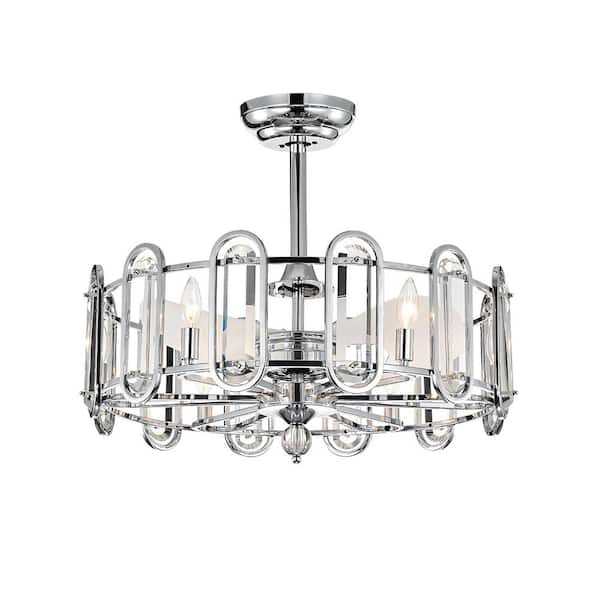 FIRHOT 26 in. Indoor Downrod Mount Chrome Crystal Chandelier Ceiling Fan with Light and Remote Control
