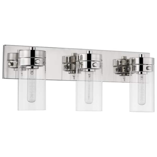 SATCO Intersection 22 in. 3-Light Polished Nickel Vanity Light with Clear Glass Shade