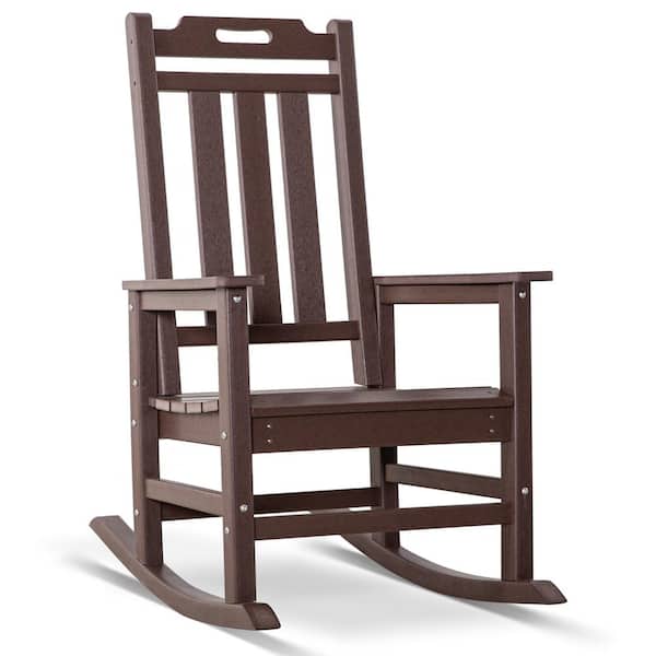 JUSKYS Brown All-Weather High Density Polyethylene Plastic Patio Outdoor Rocking Chair, for Porch Backyard Lawn Garden Fire Pit