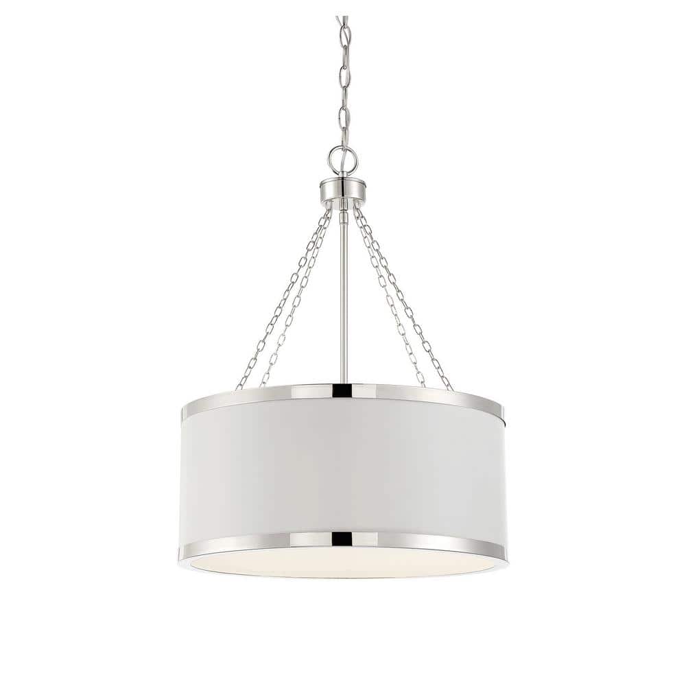 Delphi White Drum Pendant with Polished Nickel Accents