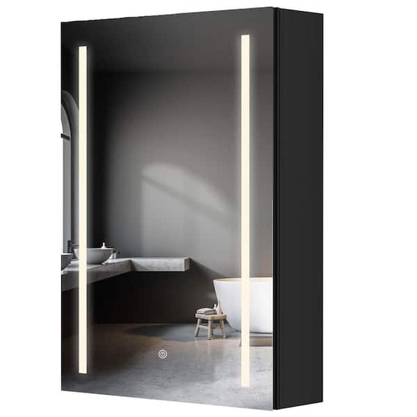 Getpro 19.7 in. W x 29.5 in. H Rectangular Black Aluminum Frameless Surface Mount Soft Close Medicine Cabinet with Mirror