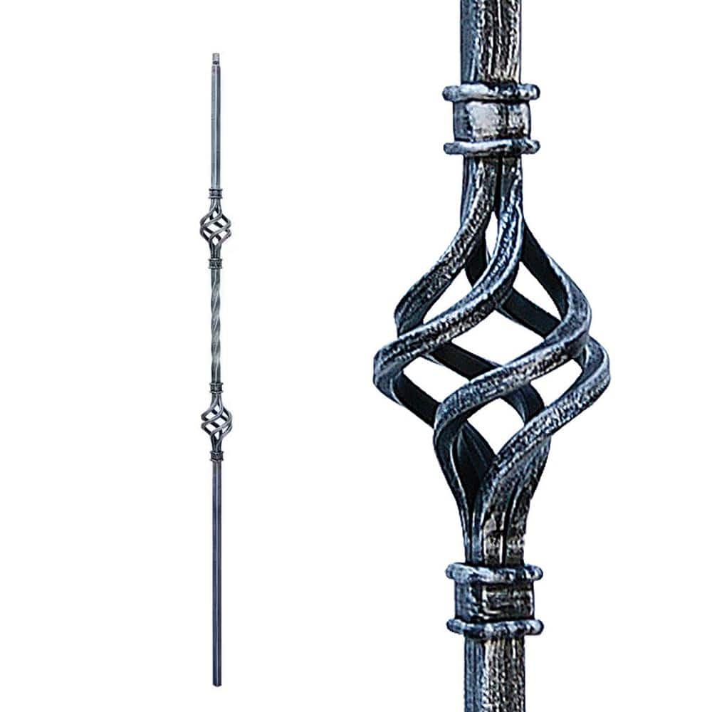 EVERMARK Stair Parts 44 in. x 1/2 in. Vintage Nickel Double Basket Iron Baluster for Stair