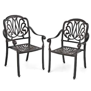 2-Pieces Cast Aluminum Chairs Set of 2 Stackable Patio Dining Chairs with Armrests