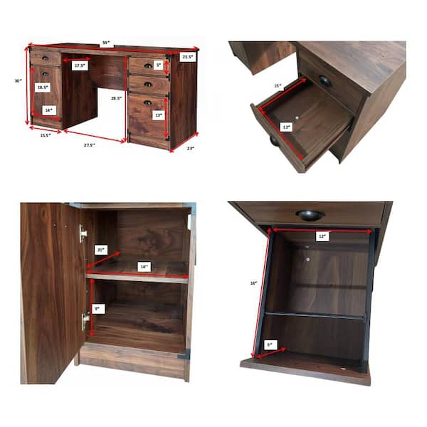 AGH Deco Brunei 59 in. Rectangular Walnut Wood 3 Drawer